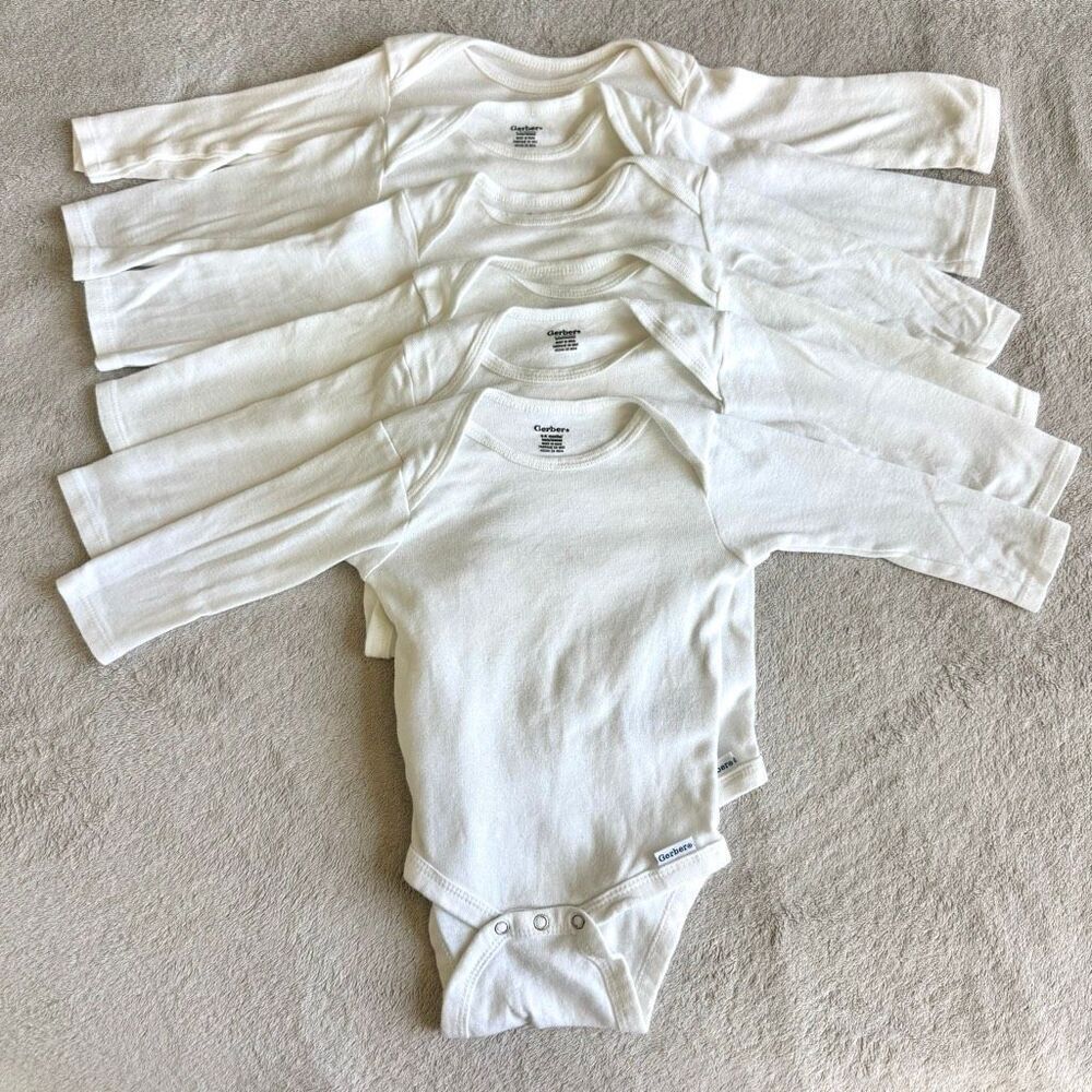 Gerber Baby Long Sleeve Bodysuits 6-Pack White 6-9months boys, girls, unisex
